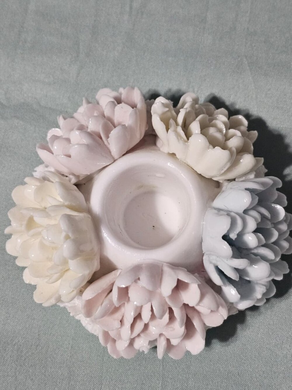 Vtg Ardalt Lenwile Japan Pink Blue Yellow White Porclain  Candle Holder Used